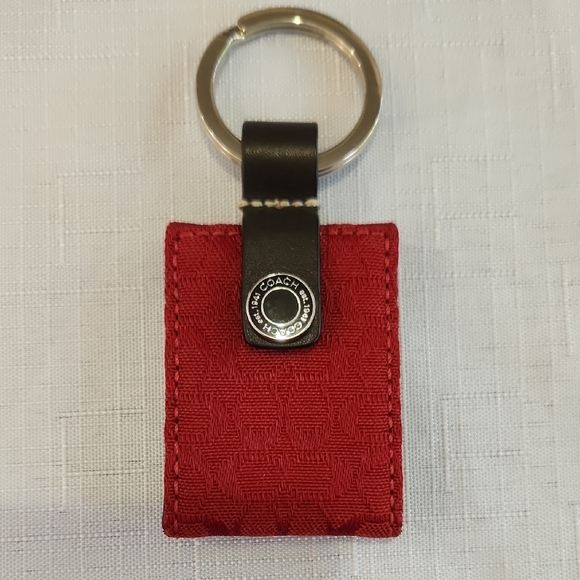 Vintage Coach Mini Red Signature Logo Photo Frame Keychain Brown Leather Silver - Picture 1 of 6